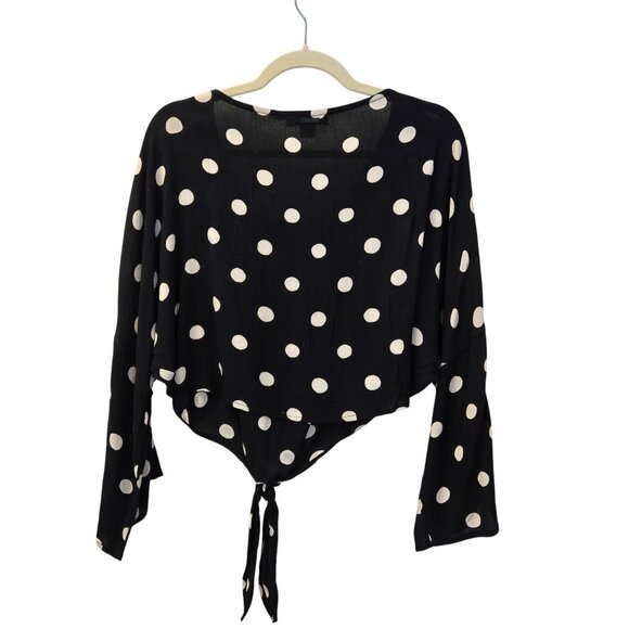 Billabong Gauzy Polka Dot Dolman Bell Sleeve Tie Waist Top Size Small - Picture 2 of 4